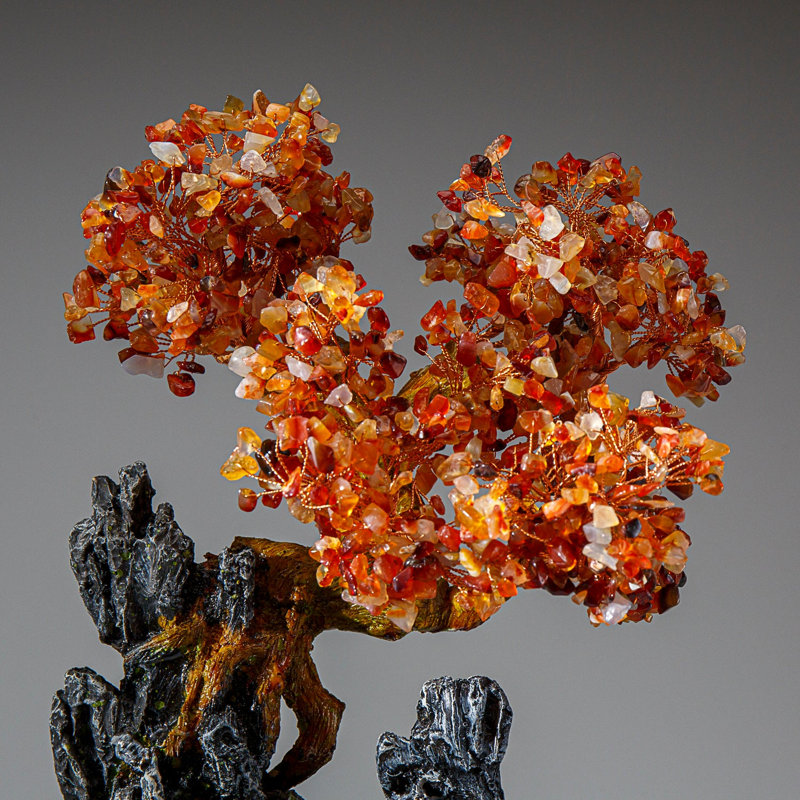 Genuine Carnelian Gemstone Bonsai Tree in Square Ceramic Pot (11")