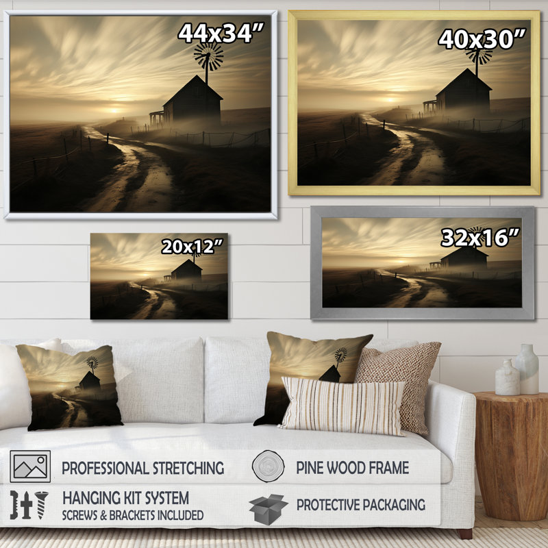 Wind Turbines Country Charm III sur toile, Cadre flottant doré, H 24 po x l 32 po x P 1 po