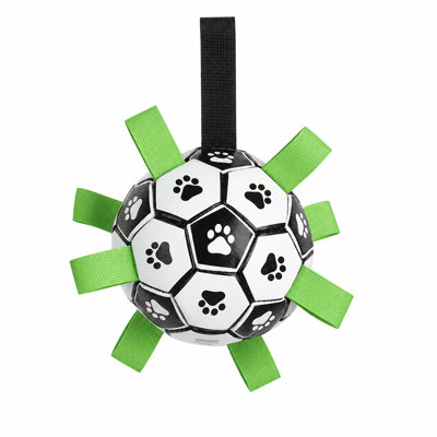 Ballon de soccer pour chien avec sangles - jouet interactif de 5,9 po et 7,5 po avec poignée, TPU durable, conception flottante et imperméable, pour petits et grands chiens (3 motifs)