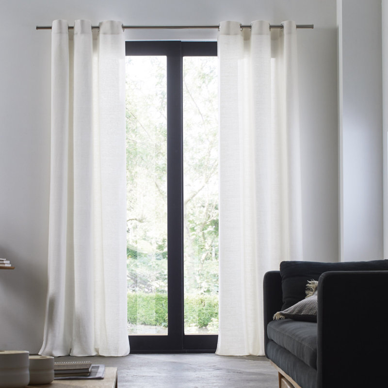 Aubin Linen Semi Sheer Single Curtain Panel, White, 140 W x 350 D cm
