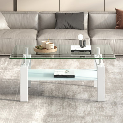 Table basse en verre trempé transparent, table de salon 2 couches | Idée de cadeau