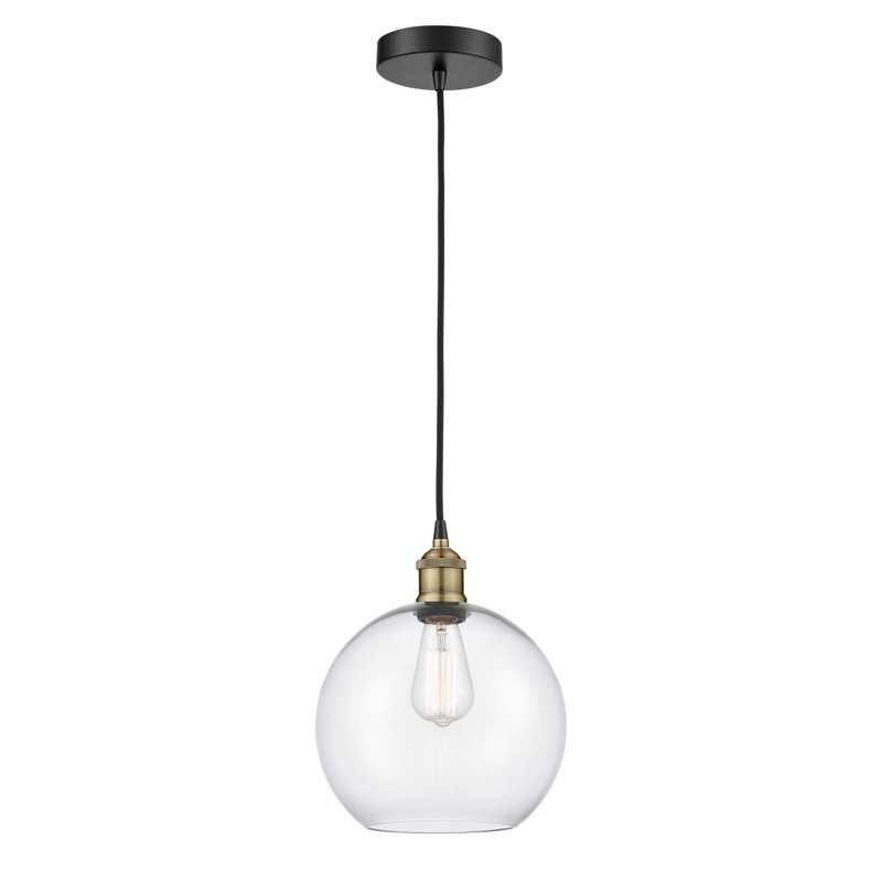 Luminaire suspendu simple à 1 lumière Ralph, Transparent, Noir/laiton antique, H 12 po x l 10 po x 10 po