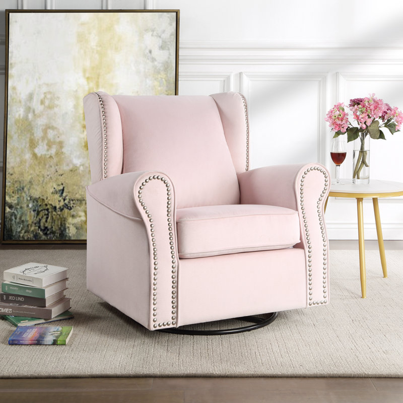 Swivel Living Room, Accent Chair,Arm Chair,Bedroom Chair, Pink Fabric