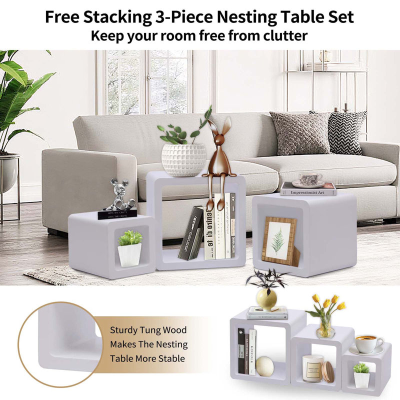Solid Wood Nesting Tables (Set of 3), White