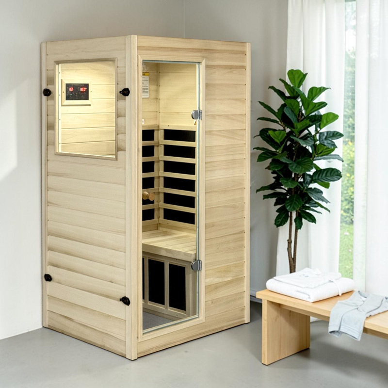 Sauna d'intérieur KISRAIS à infrarouge lointain avec lumière de lecture et haut-parleurs Bluetooth, Porte latérale droite