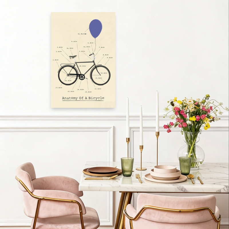 Anatomie d'une bicyclette, paysage contemporain abstrait, art mural, 24" H x 16" W