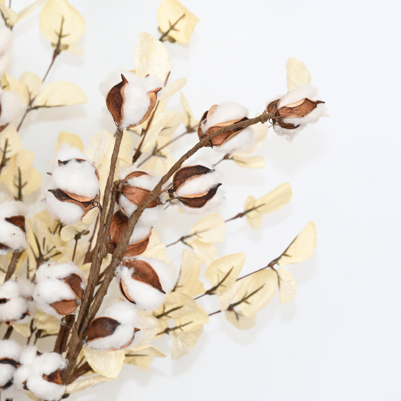 Artificial Farmhouse Fall Thanksgiving Floral Arrangement For Vase Filler, Cotton Eucalyptus Faux Flower Branch Twig With Long Stem For Home Wedding Party Dining Table Centerpiece Decor