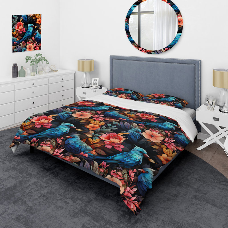 Ensemble de housse de couette à motif floral Tropical Birds Summer Bouquet I