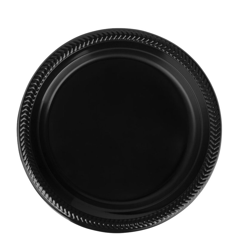 Assiettes en plastique noires jetables rondes 9 pouces Ecoqualité 400 invités
