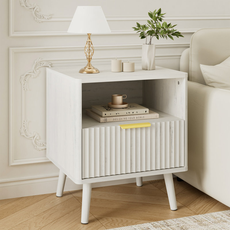 Ensemble de 2 tables de chevet cannelées, avec profil incurvé, table de bout avec rangement, table de chevet pour chambre à coucher, salon