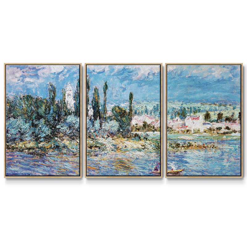 Paysage avec orage, ensemble de 3 toiles encadrées, Encadré naturel, H 40 po x l 78 po x P 2 po