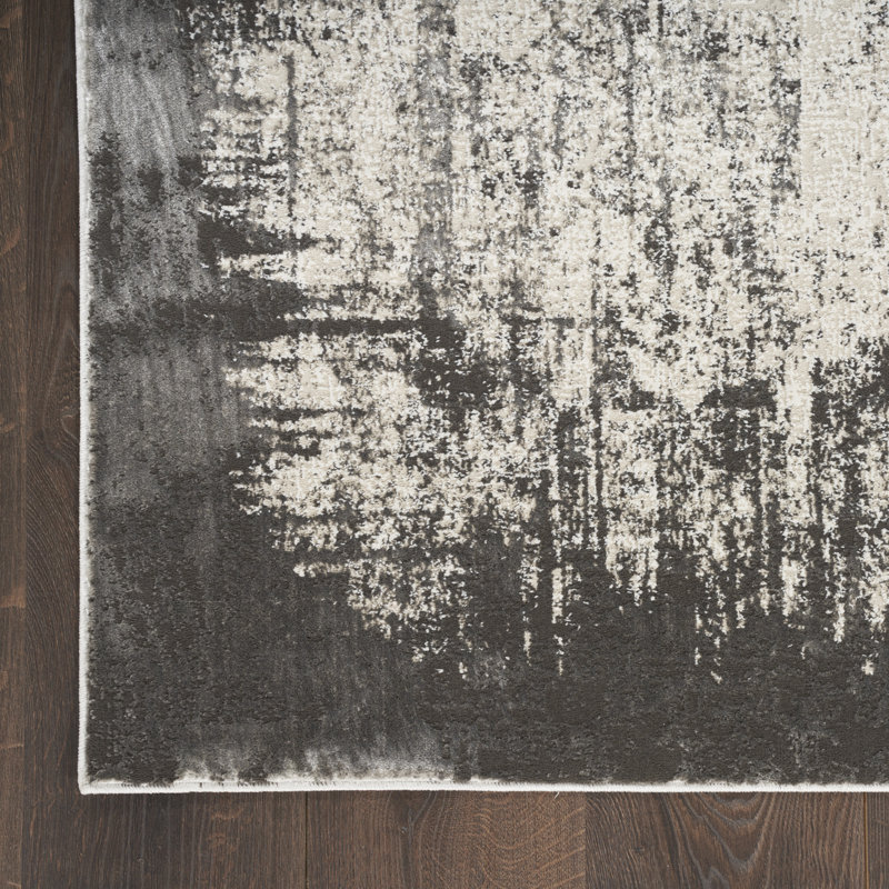 Tapis en polyester tissé à la machine en crème / gris, Rectangle 6 pi x 9 pi