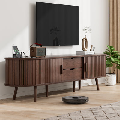 TV Stand With 2 Drawers And Shelves Designed To Fit 55"- 80" Tvs. TV Unit with Power Outlet, Wood Entertainment Centre For Living Room And Bedroom, Media Console And Modern Tv Console Table