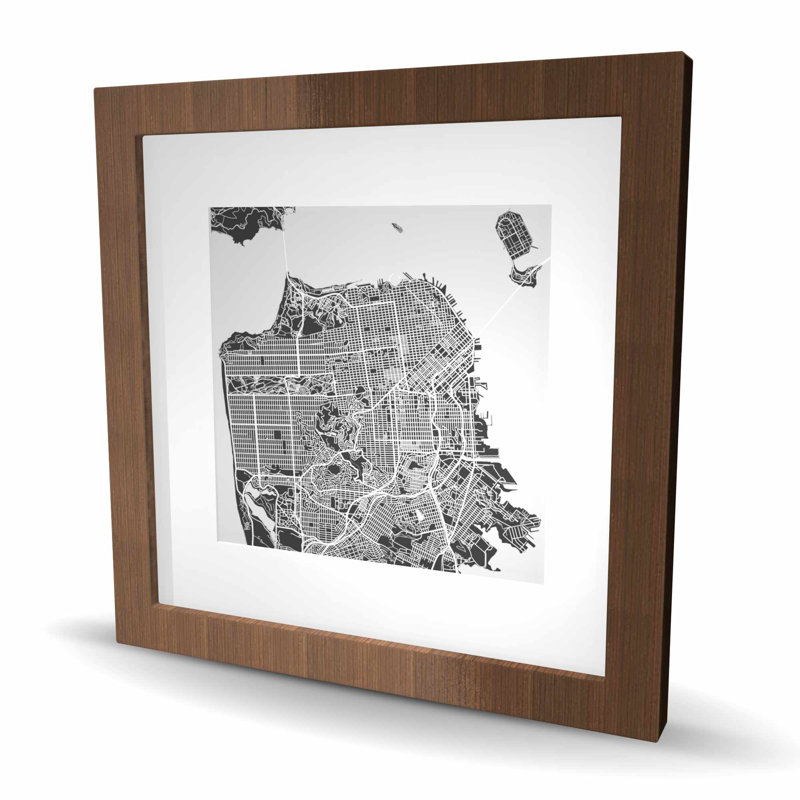 «San Francisco City Plan - Gray Blueprints», reproduction d'art encadrée