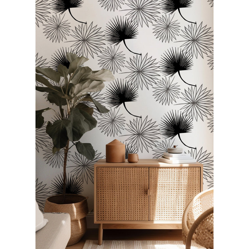 Cabbage Palm 10' L x 24" W Peel and Stick Wallpaper Roll, White, Premium Paper
