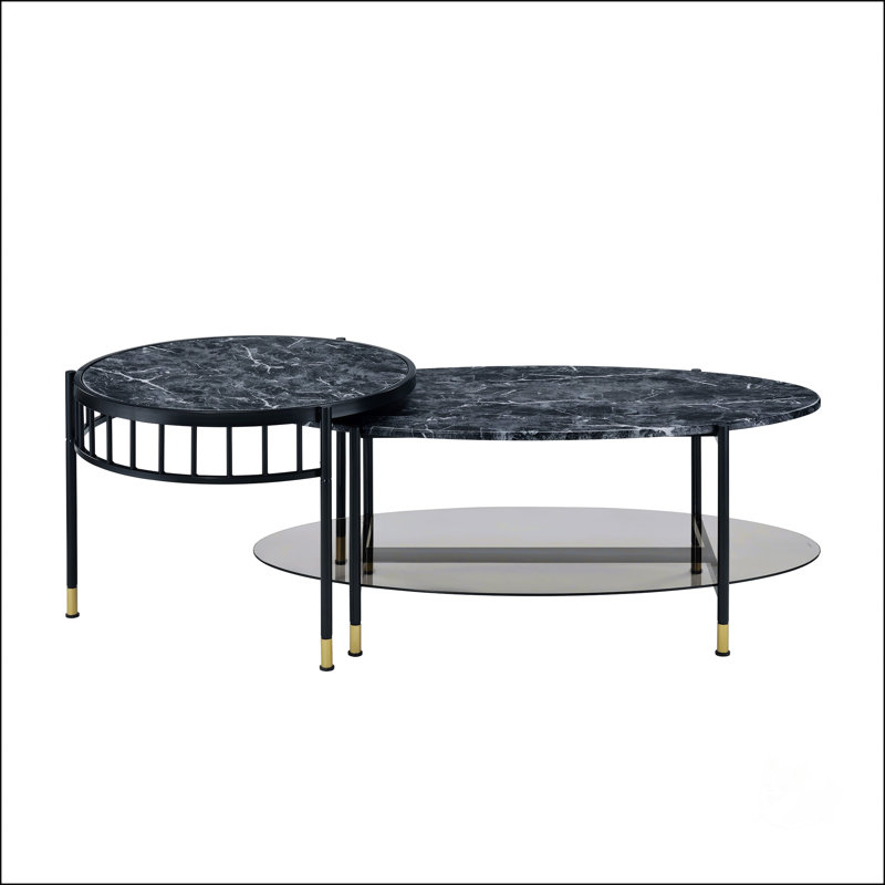 Table gigogne en pierre d'ingénierie et plateau noir