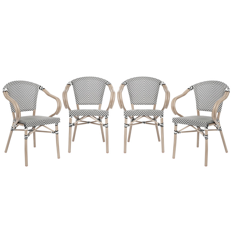 Damore All-Weather Commercial Paris Chairs with Arms and Metal Frame, Black/White