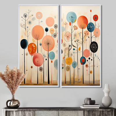 Papier peint coloré Mid Mid Century Whimsical - impressions multicolores modernes sur toile