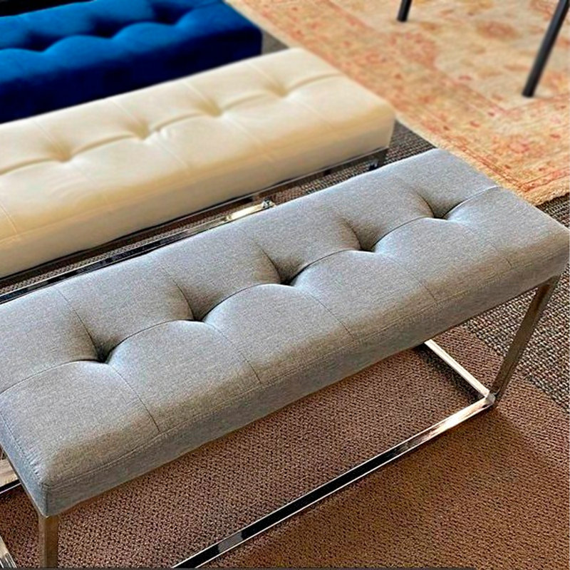     Banc rembourré moderne Atkin, Mélange de polyester gris, Argent argent