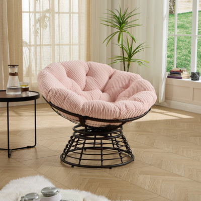 Comfortable Ergonomic Wicker Papasan Chair, 360° Swivel Indoor Outdoor Rattan Chair with Soft Thick Cushion, Ideal for Living Room, Bedroom, Reading Room
