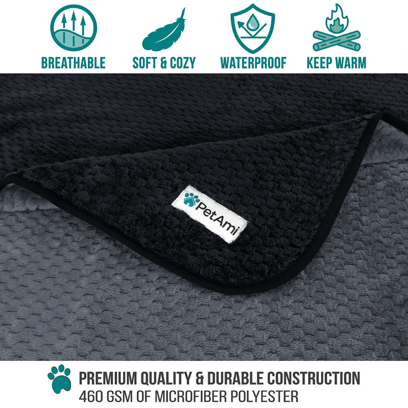 Large Black and Gray Waterproof Fleece Pet Blanket