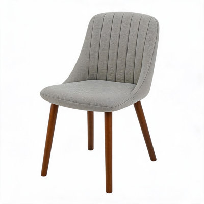 Set of 2 Modern Upholstered Dining Chairs with Walnut Wood Legs, Beige Linen-Look Fabric, Ergonomic Lumbar Support, 300 lb Capacity, Easy Clean – Walnut Feet | Beige