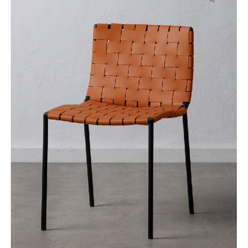 Laimonas Leather Weave Side Chair, Cognac