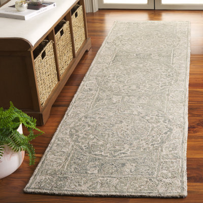 Tapis floral en laine touffeté à la main en coton bleu clair / beige Lounette