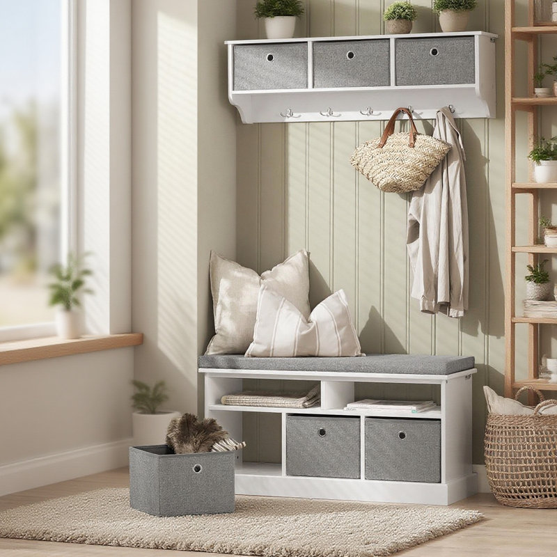 Carvalho Polyester Upholstered Storage Bench, White