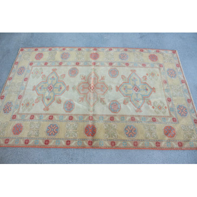 Vintage Turkish Accent Rug in Beige for Kitchen Living Spaces and Dorm Rooms Featuring Antique Anatolian Design and Woolen Texture