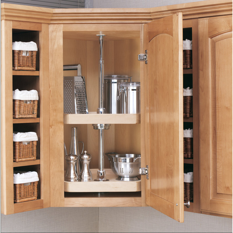 Rev-A-Shelf Wood D-Shape 2-Shelf Lazy Susans for Corner Base Cabinets, 22" W