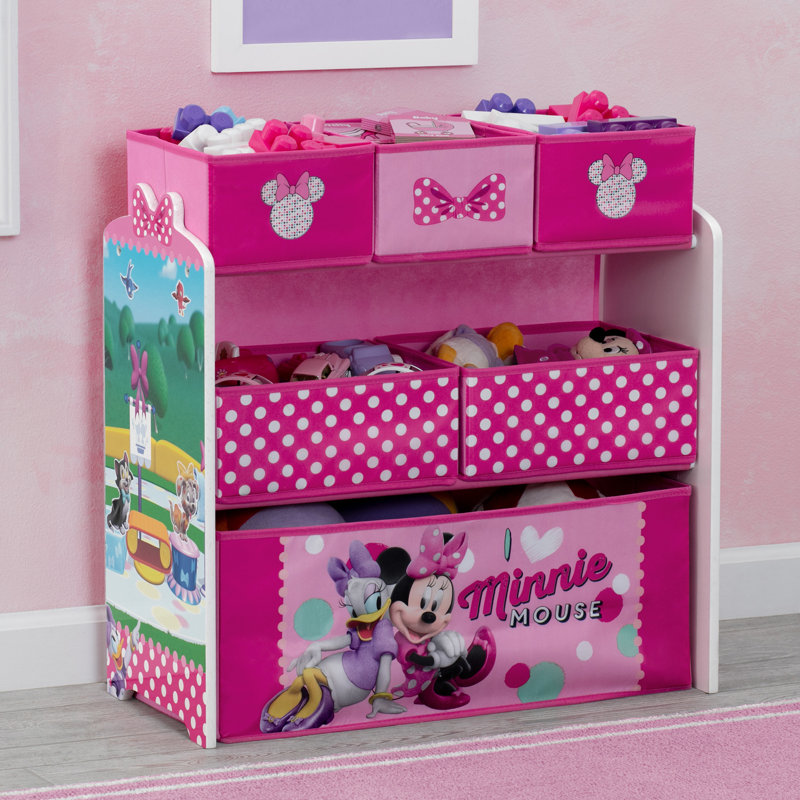 Disney Minnie Mouse Multicolor 6-Bin Toy Organizer with Wood Frame