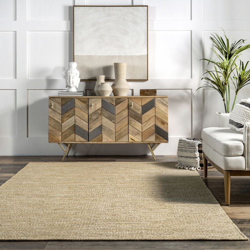 Tapis beige en coton fait à la main Parnell Farmhouse, Rectangle 9 pi 6 po x 13 pi 6 po