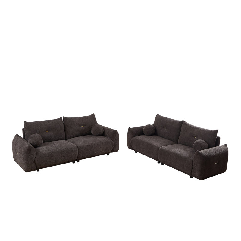 Lamb's 2-Seater Cushion Sofa 90'' Comfortable Sofa For Living Room Bedroom And Other Casual Spaces Lamb's Sofa With 2 Cushions And 2 Ball Pillows. (Gray)Two Sets