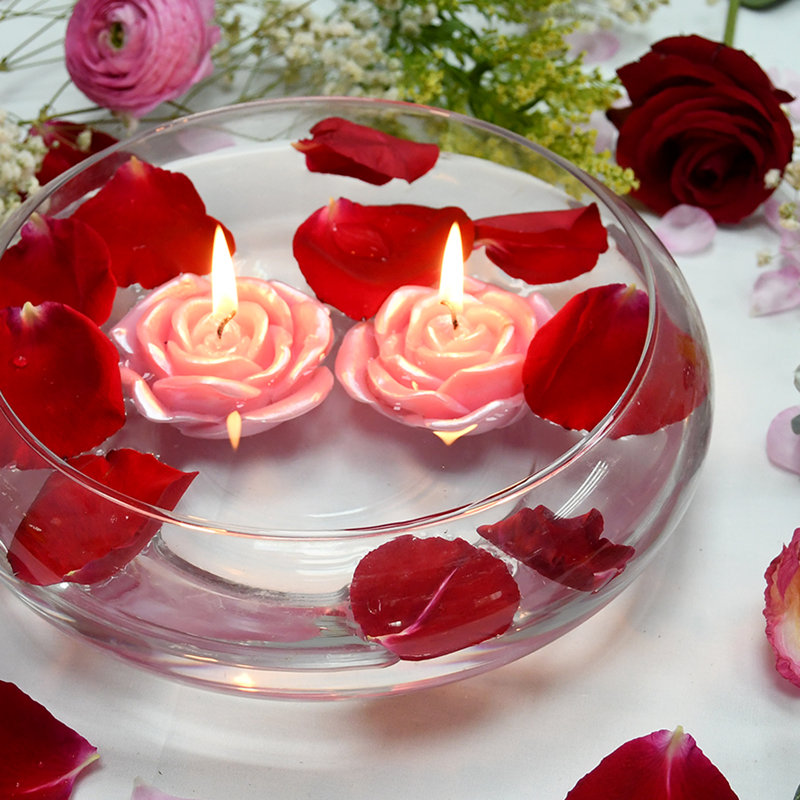 Bougie flottante rose non parfumée, Rose, Ensemble de 12