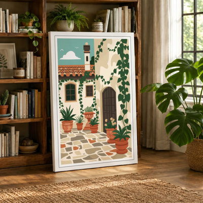 Mediterranean Courtyard Coastal - Wrapped Canvas