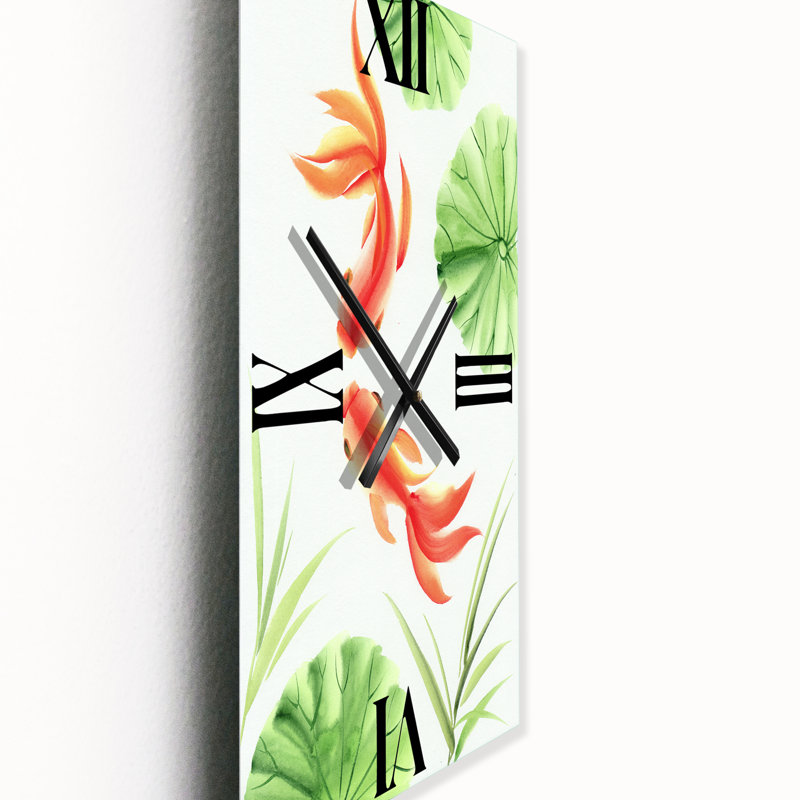 Horloge murale poissons rouges parmi les feuilles de lotus, Petit
