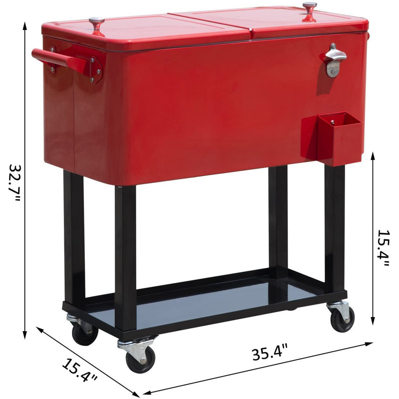 Ruby Red Metal Rolling Outdoor Cooler with Wheels