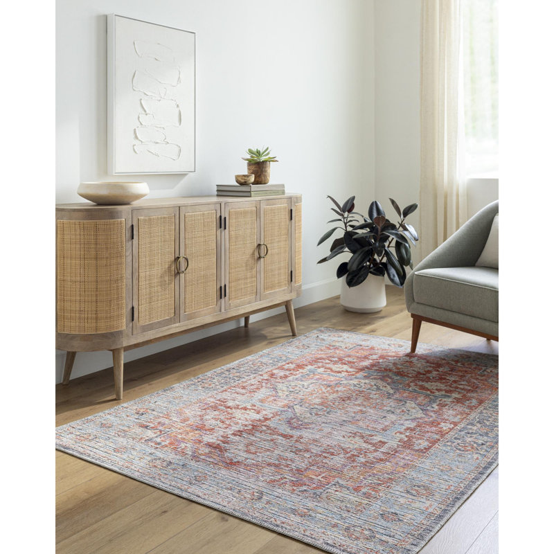 Bennett  Blue Machine Washable Area Rug, Rectangle 9'10" x 13', Polyester