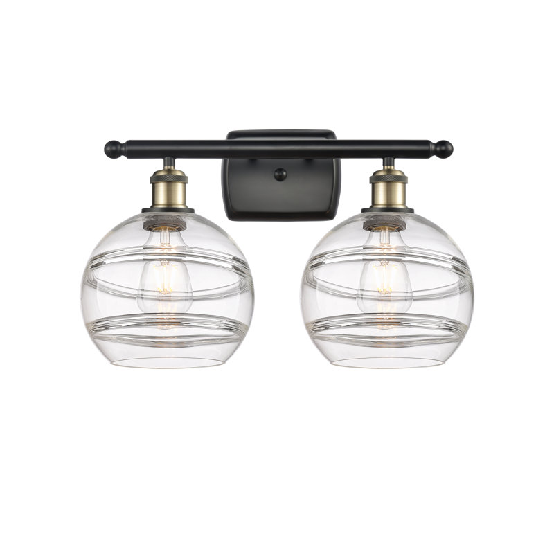 Éclairage pour meuble-lavabo à 2 lumières à intensité variable Bienes, Laiton antique noir, Transparent