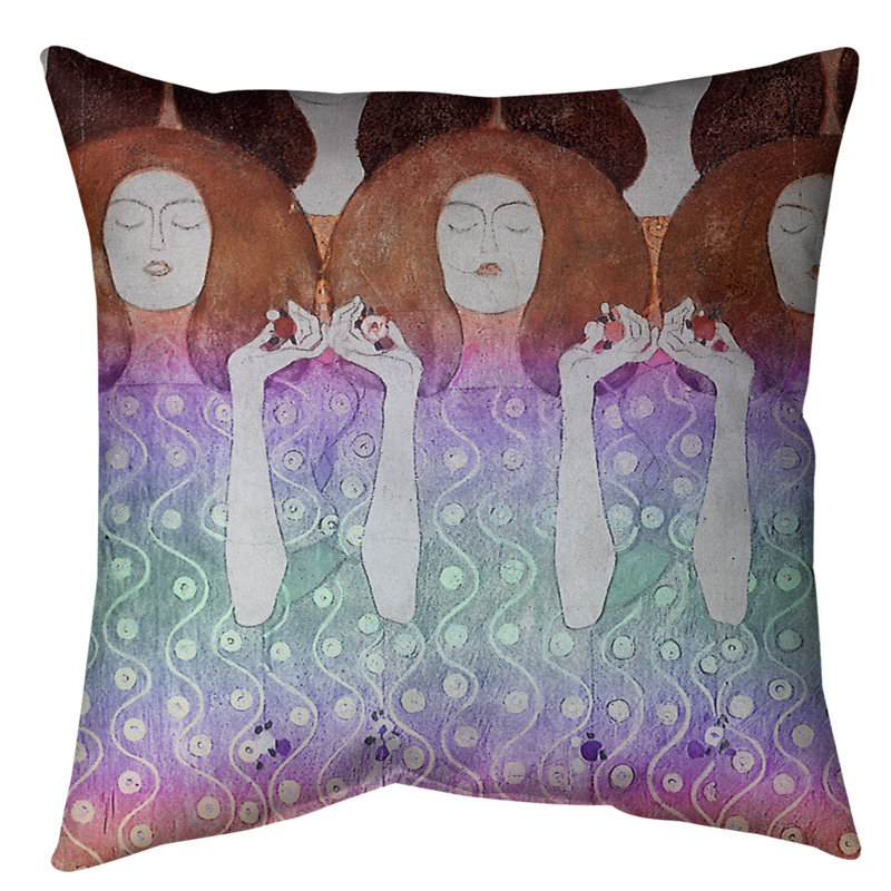 Coussin Gustav Klimt, 28 po x 28 po, Rouge / Bleu / Dégradé