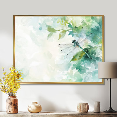 Libellule sur une feuille - impression murale libellule