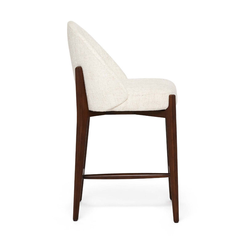 Oakley Upholstered Stool with Solid Wood Frame, Whitewash, Desert Dune