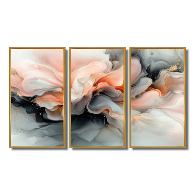 Abstract Geode Pink And Grey Marble Shape II - Marble Wall Wall Art Living Room Set