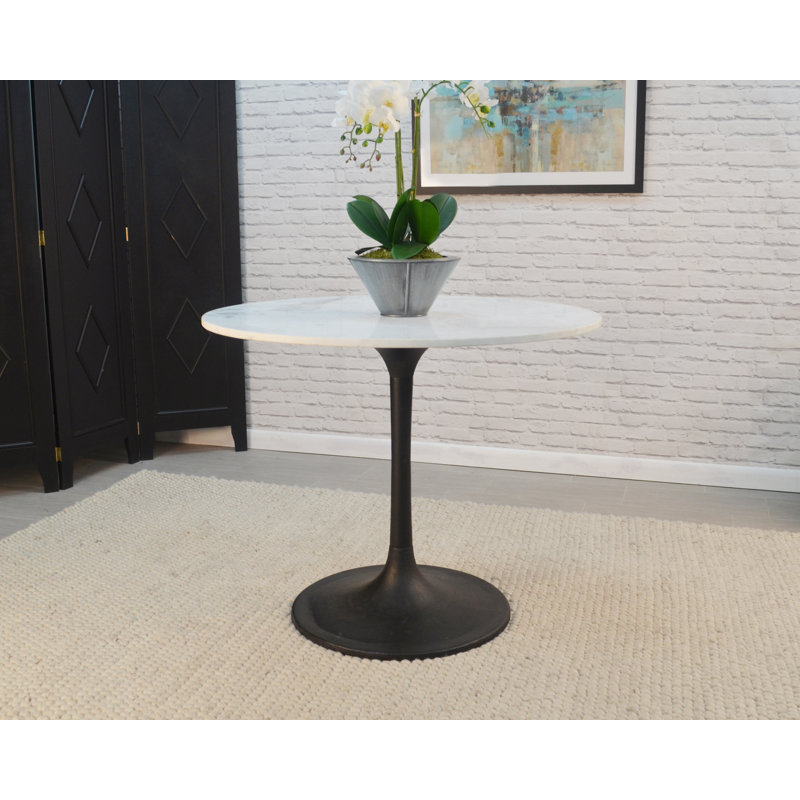 Table de salle à manger élégante à plateau rond en marbre blanc de 40 pouces avec piédestal compact, Blanc, Blanc