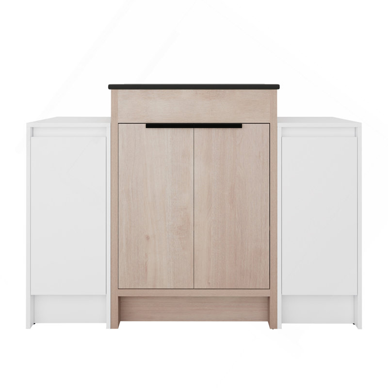 Meuble-lavabo autoportant de 48 pouces avec lavabo en céramique noire et 2 armoires de rangement, porte à fermeture douce, armoire combinée