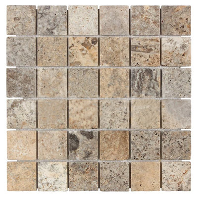 Titanium 2" X 2" Travertine Look Floor And Wall Mosaic