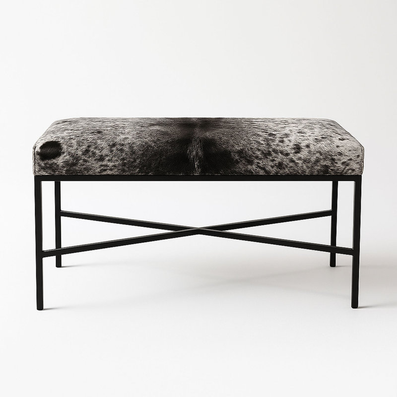 Banc rembourré en cuir de vache, H 19 po x l 36 po x P 12 po