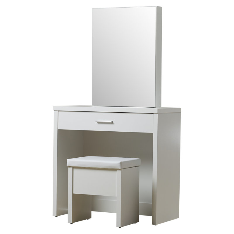 Ensemble de coiffeuse de deux articles avec tabouret à plateau relevable Allison, Blanc