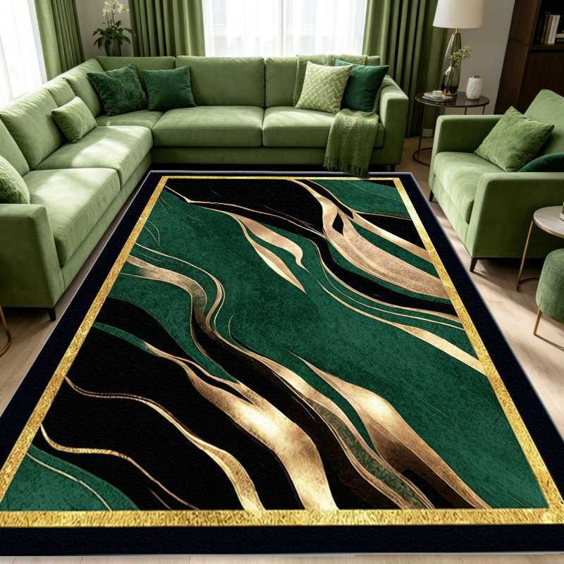 Green Marble with Gold Accents area rugs for Living Room, Soft and Comfortable, Suitable for all seasons, easy to maintain, machine washable Indoor floor mat, Under Table Farmhouse suitable for Bedroom, Dining Room, Study,  Balcony, Home Decor Patio